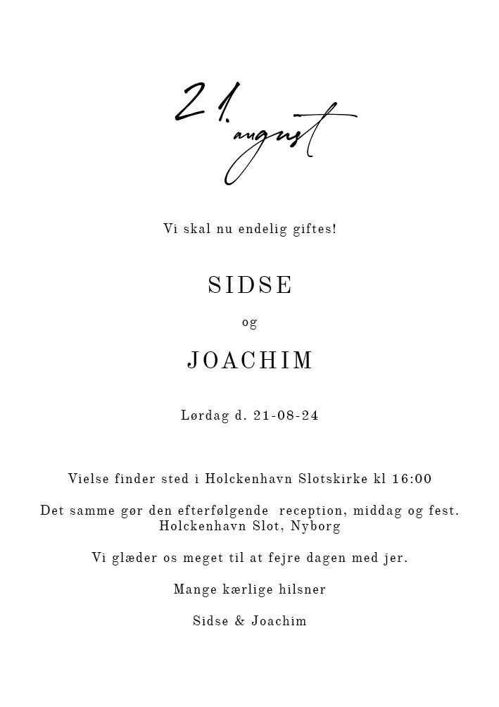 Minimalistisk - Sidse & Joachim Bryllupsinvitation